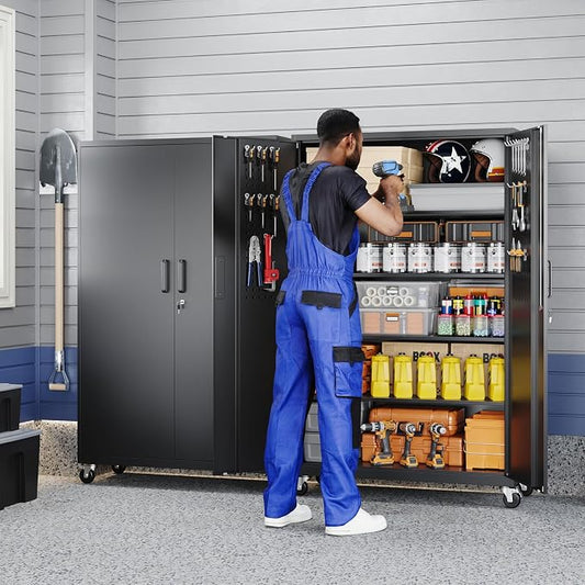 Yizosh Metal Garage Storage Cabinet with Locking Doors and Adjustable Shelves,- 71" Rolling Steel Tool Cabinet for Home Office,Garage,Warehouse