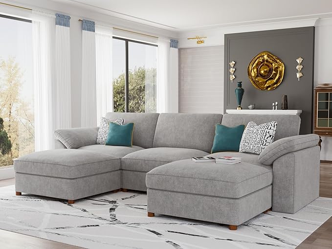 EASE MOOSE Sectional Modular Sofa,Modern Comfty U Shape Sectional Deep Seat Couch,Grey Modular Cloud Couch,Removable and Washable