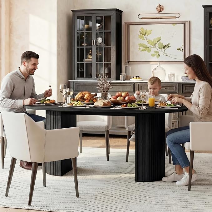 Oval Rectangular Dining Table for 4-8 People,70.87" Long Kitchen Table with Large Tabletop Wood Dinner Table Conference Meeting Table for Dining Room Living Room Kitchen,Black