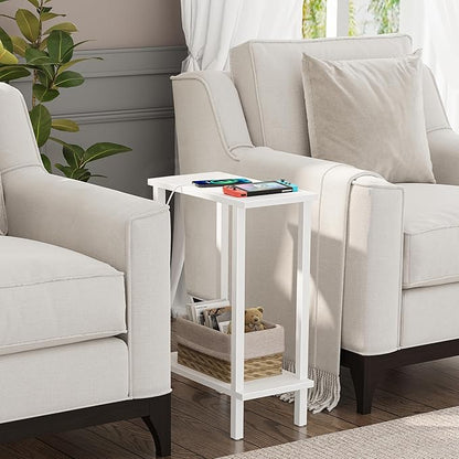 TUTOTAK Small Side Table, Narrow End Table, Set of 2, Skinny Sofa Table, Slim Nightstand, Couch Table, Living Room, Bed Room, White TB01BW0622