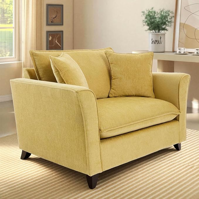 ERYE 46.9" Chenille Upholstered Accent Chair Wide Seat for Living Room Bedroom, Modern Leisure Cushion Armchair W/ 2 Pillows and Removable Cover for Home Apartment Office