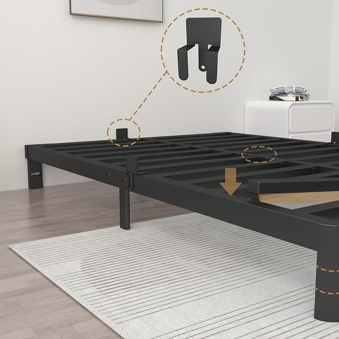 ITIMIDI 6 Inch King Bed Frame with Metal Gaskets, No Box Spring Needed, Heavy Duty Steel Support 3500 LBS, DIY Headboard, Easy Assembly, Anti-Slip Mattress Stopper, Round Corner Leg, Black