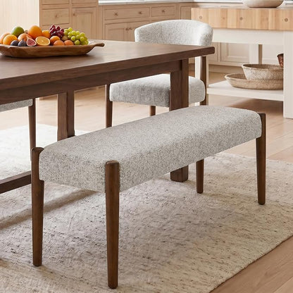 Usaint 42" End of Bed Bench, Modern Upholstered Bedroom Bench with Rubberwood Legs, Entryway Bench with Cushion, Dining Bench for Living Room, Bedroom, Light Brown with Walnut Leg