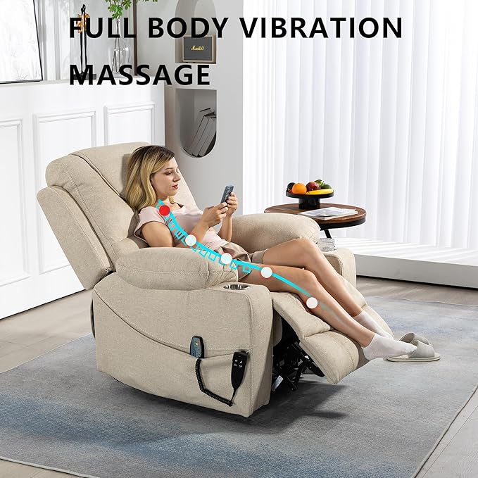 FUNECORP Large Power Lift Recliner Chair Sofa with Massage and Heat for Big and Tall Elderly,Infinite Positions,Dual Motor,Cup Holders,Extended Footrest,Velvet Home Theater Seat