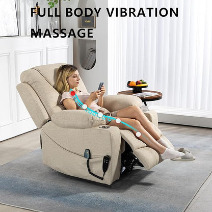 FUNECORP Large Power Lift Recliner Chair Sofa with Massage and Heat for Big and Tall Elderly,Infinite Positions,Dual Motor,Cup Holders,Extended Footrest,Velvet Home Theater Seat