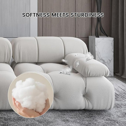 Modern Velvet Sectional Sofa, U Shape Minimalist Modular 6-Seater Couch with 2-Ottomans for Living Room Office Apartment (138in/Beige)