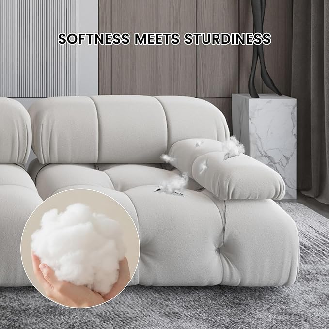 Convertible Modular Sectional Sofa, Modern Velvet Sofa 3-Seater Couch for Living Room, Apartment (104 in/Beige)