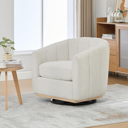 Swivel Barrel Chair Set of 2, 360 Degree Round Swivel Accent Chair for Living Room, Mid Century Modern Upholstered Accent Chair,Comfy Tufted Sofa Armchairs for Bedroom,Nursery,Boucle,Ivory