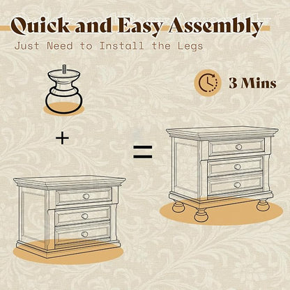 AMERLIFE Solid Wood 3 Piece Bedroom Set Including 65.2" High King Bed Frame, Fully Assembled Nightstands Set of 2 with 2 Storage Drawers for Bedroom, Dark Brown