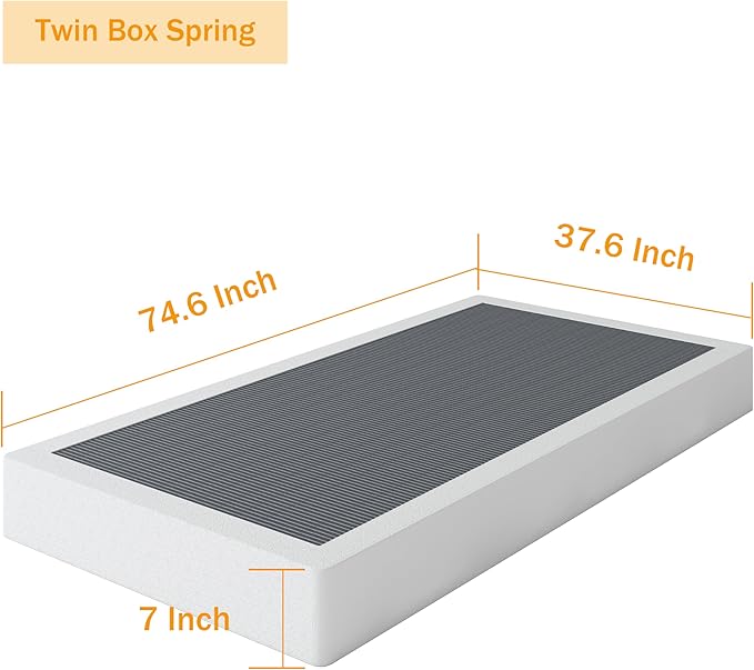 SHLAND Box Spring Twin 7 Inch Metal Box Spring Twin Size Basics Bed Base, Mattress Foundation,Black Heavy Duty Structure with Cover, Noise Free,Easy Assembly