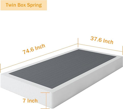 SHLAND Box Spring Twin 7 Inch Metal Box Spring Twin Size Basics Bed Base, Mattress Foundation,Black Heavy Duty Structure with Cover, Noise Free,Easy Assembly