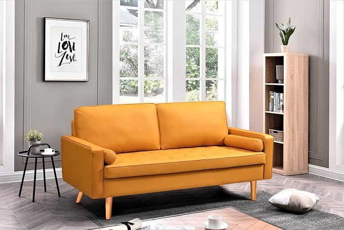 Container Furniture Faux Leather Sofa for the Modern Living Room with Removable Cushions and Solid Wood Legs, Luxury Style Button-Tufted Couch, 69.68" Wide, Apricot