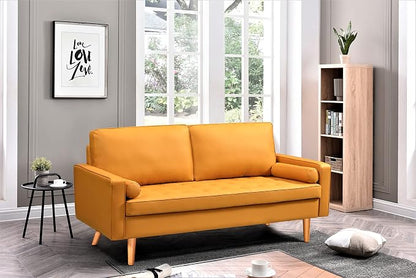 Container Furniture Faux Leather Sofa for the Modern Living Room with Removable Cushions and Solid Wood Legs, Luxury Style Button-Tufted Couch, 69.68" Wide, Apricot