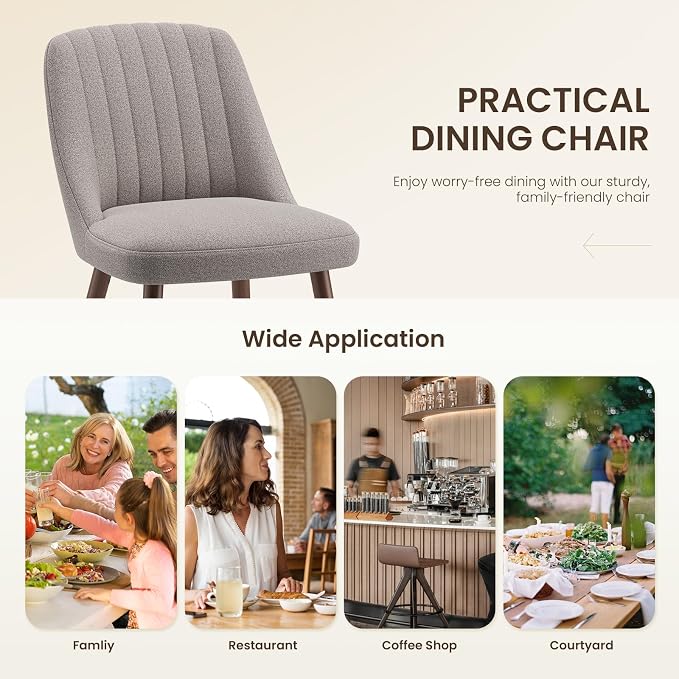 MALOL Upholstered Dining Chairs Set of 4, Modern Fabric Kitchen Chairs with Back, Wood Legs for Kitchen Dining Room Restaurant, Taupe