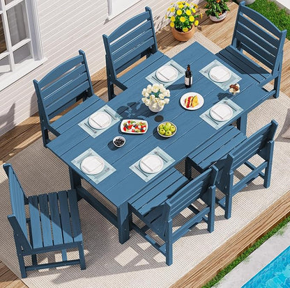 SERWALL Armless Outdoor Dining Chair Set of 2, All Weather Resistant,Blue