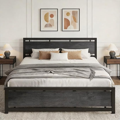LIKIMIO California King Bed Frame with Headboard and Footboard, Metal Strong Supports, Easy Assembly, Noise-Free, No Box Spring Needed, Charcoal Grey