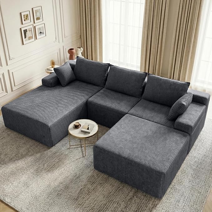 Lifelink 108" Boneless Couch U-Shaped - Modular Sectional Couches for Living Room Cloud Sofa with Deep Seat High Back Removable Ottoman No Assembly Required