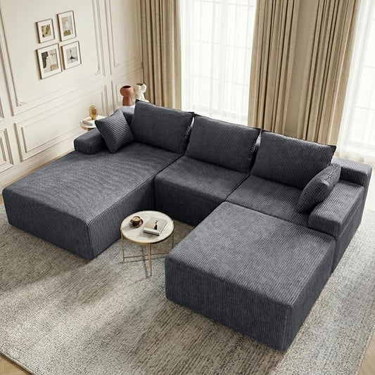 Lifelink 108" Boneless Couch U-Shaped - Modular Sectional Couches for Living Room Cloud Sofa with Deep Seat High Back Removable Ottoman No Assembly Required