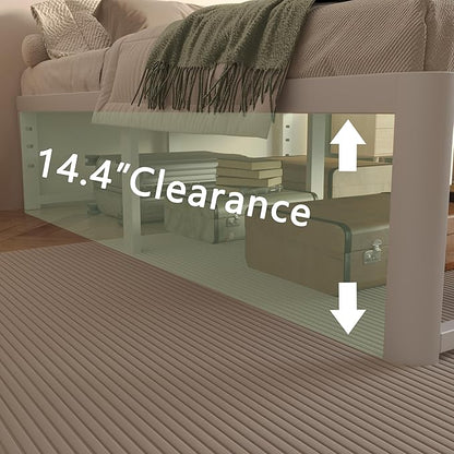 VYM 16 Inch Bed Frame Queen Size, Heavy Duty Platform Bed Frame Support 3500 LBS, No Box Spring Needed, DIY Headboard, Anti-Slip Mattress Stopper, Round Corner Leg, Easy Assembly, White