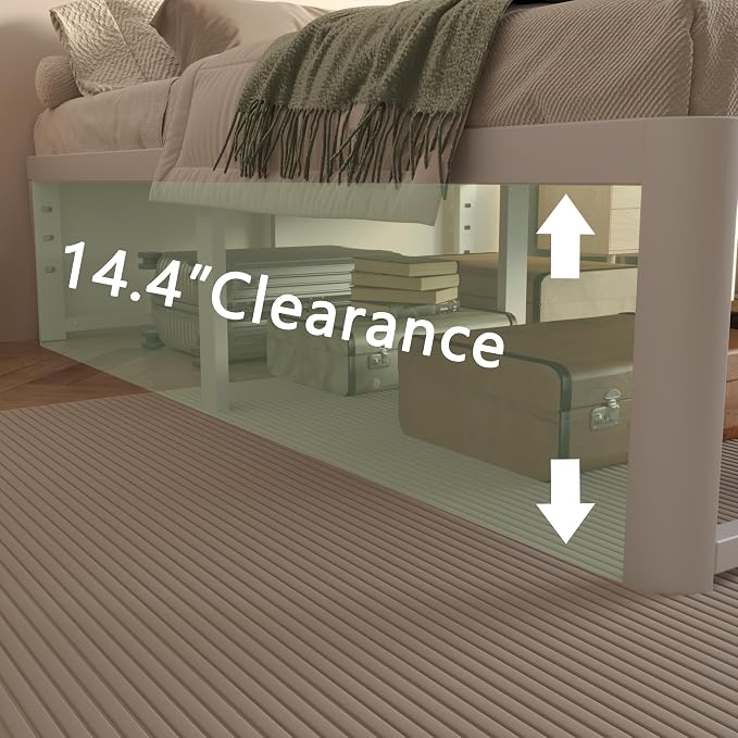 VYM 16 Inch Bed Frame King Size with Metal Gaskets, Anti-Slip Mattress Stopper, No Box Spring Needed, Heavy Duty Steel Support 3500 LBS, DIY Headboard, Round Corner Leg, Easy Assembly, White