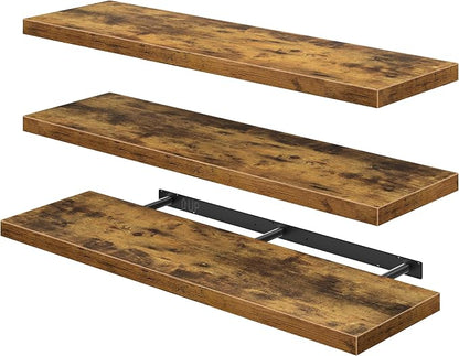 QEEIG 12" Deep Floating Shelves for Wall - 12 x 48 inch Book Shelf Bathroom Bedroom Kitchen Living Room Hanging Bookshelf Farmhouse Set of 3, Brown (026-120BN3)