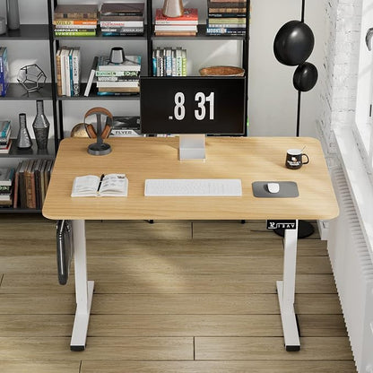 YESHOMY Height Adjustable Electric Standing Desk, 48 inch Computer Table, Home Office Workstation, White Leg/Natural Top