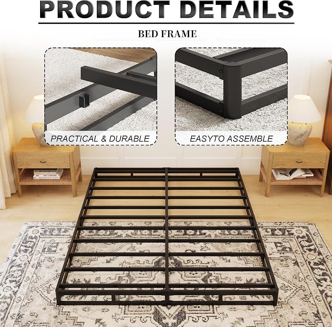 OSASET Full Box Spring, 4Inch Metal Full Size Box Spring Only, Heavy Duty Metal Frame Mattress Foundation Support for 3000lbs, Easy Assembly, Noise Free, Non Slip