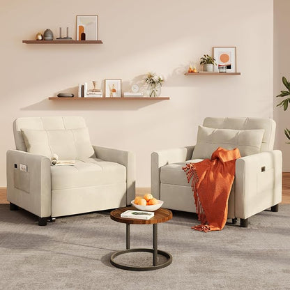 Ahomly Convertible Sofa Bed, 3-in-1 Multi-Functional Sleeper Chair Bed, Adjustable Backrest Recliner with Modern Linen Fabric for Living Room Bedroom Apartment Small Space, Beige