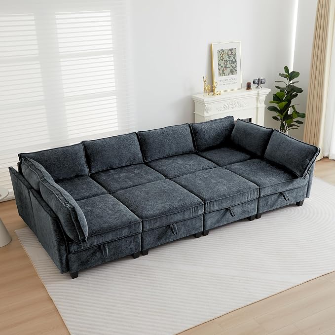 ORRD Oversize Corner Modular Sectional Sofa Set, Convertible L Shaped Couch with Storage, 8 Seater Sofa Modular with Ottomans and Reversible Chaise for Living Room, Office (Blue Grey)