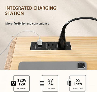Afuly Floating Nightstand with Charging Station, Wall Mount Night Stand with Drawer Hanging Bedside Table End Table, Solid Wood Modern Side Table Shelf for Bedroom Natural Wooden Decor