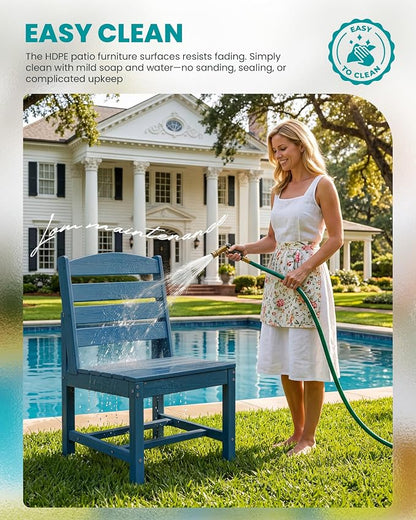 SERWALL Armless Outdoor Dining Chair Set of 2, All Weather Resistant,Blue