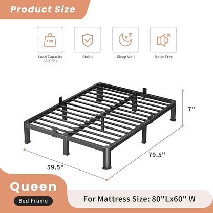 VIPSHOW 10 Inch Queen Heavy Duty 3500 lbs Bed Frame with Round-Corner Legs & Anti-Squeak Design – Quick Assembly Metal Platform, No Box Spring Needed