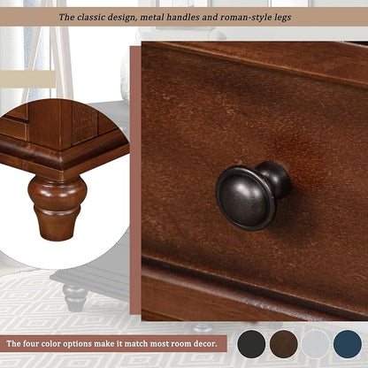 Merax Wood Nightstand with Drawers Set of 2, Bedside End Table with Pull Out Tray, Brown (No Guide Rails)