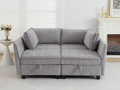 ORRD Sleeper Modular Sectional Sofa Set, Convertible Couch Bed with Storage, 4 Seater and 4 Armrestes Sofa Modular for Living Room, Office (Grey)