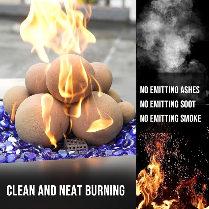 Skyflame 12PCS Fire Pit Ceramic Balls, Mixed of 4 Sizes Fire Pit Balls Set for Indoor and Outdoor Fire Tables or Fireplaces Accessory,Beige