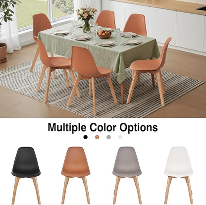 VECELO Dining Chairs Set of 4, Mid-Century Modern Kitchen & Dining Room Chairs, Molded Plastic Seat & Back, Solid Wood Legs, Armless, Non-Slip Feet, Orange