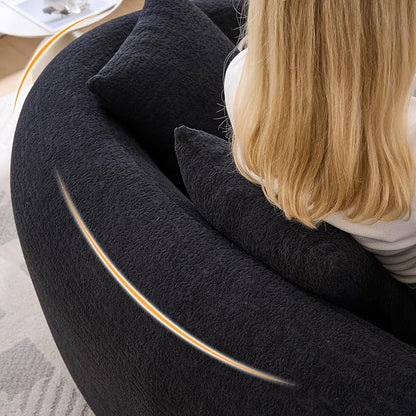66" Curved Loveseat Sofa for Small Space, Boneless Chenille Boucle Cloud Couch, Luxury Extra High Back & Deep Seat, Oversized Comfort with No Assembly Required for Office, Dorm (Black)