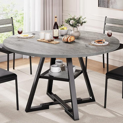 Jocoevol Round Dining Table for 4,Kitchen Dining Room Circle Dinner Pedestal Table,Space Saving Wood Kitchen & Dining Room Furniture (Grey, 47In)