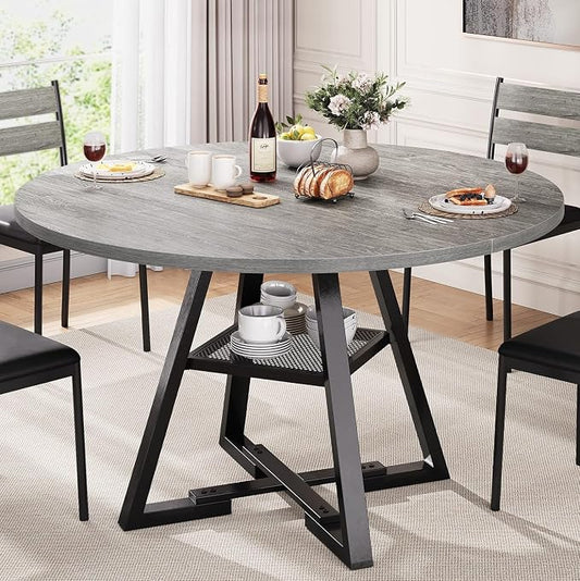 Jocoevol Round Dining Table for 4,Kitchen Dining Room Circle Dinner Pedestal Table,Space Saving Wood Kitchen & Dining Room Furniture (Grey, 47In)