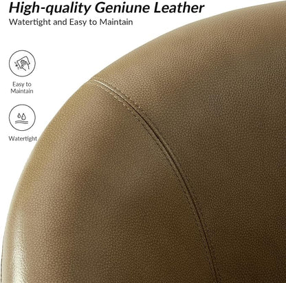 HULALA HOME Genuine Leather Swivel Barrel Chair, Round Swivel Accent Chair with Solid Wood Base, No Assembly Required, Taupe