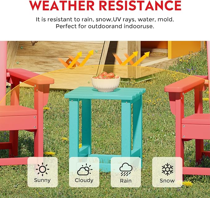 Costaelm Paradise Kids 3-Piece Outdoor HDPE Plastic Square Side Table and Rocking Chairs Set, Turquoise