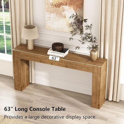 Solid Wood Console Table for Entryway, 63" Long Farmhouse Sofa Table Behind Couch, Rustic Rectangular Wooden Entry Tables for Living Room, Hallway, Foyer, 10 Mins Easy Assembly