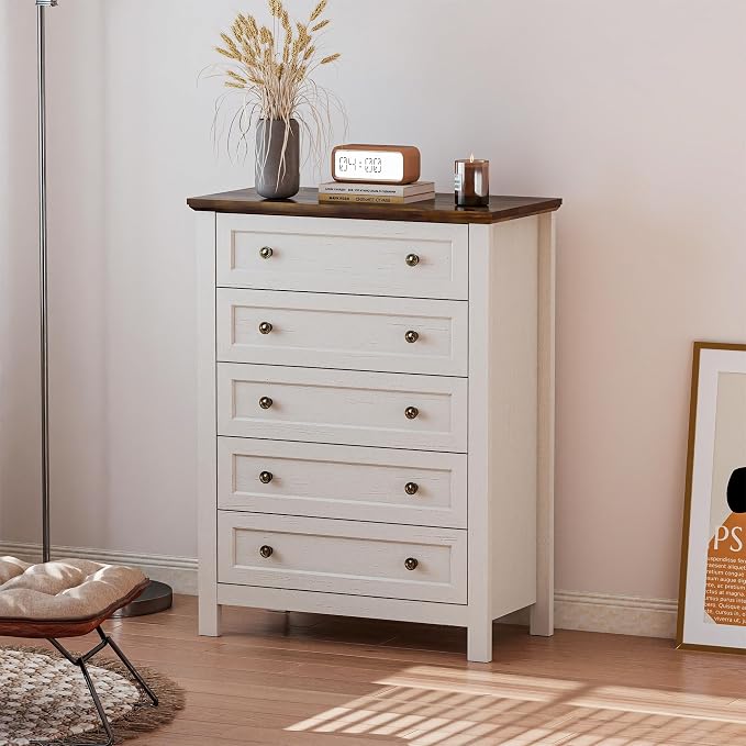Farmhouse Dresser Nightstand Sets, 4-Piece Bedroom Furniture Set for Home | 5/6 Drawer Dresser Closet & 3 Drawer Nightstand Set of 2, Chest of Drawers for Bedroom, Living Room, Entryway, Antique White