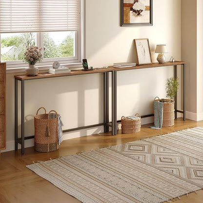 HOOBRO 47.2" Narrow Console Table with Power Outlet, 5.9" Behind Couch Table with Charging Station, Long Sofa Side Table, Skinny Entryway Table for Living Room, Hallway, Foyer, Rustic Brown BF15XG01G1
