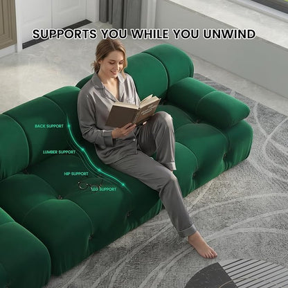 Convertible Modular Sectional Sofa, Modern Velvet Sofa 3-Seater Couch for Living Room, Apartment (104 in/Green)