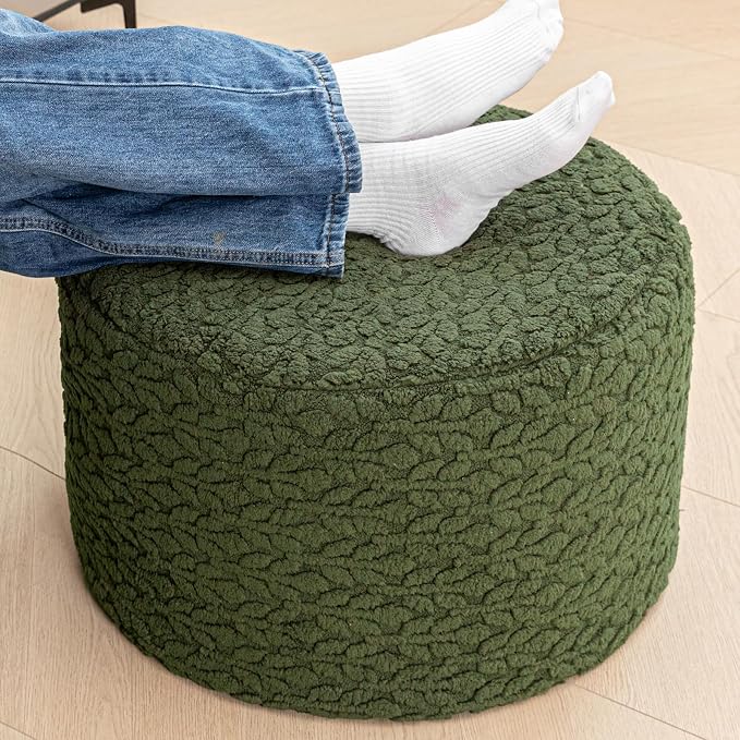 Round Pouf Ottoman 20 x 20 x 14 Inches Boho Poof Home Decor Floor Pouffe Ottoman Foot Rest for Couch Sofa Bean Bag Chairs Living Room Bedroom (Forest Green)