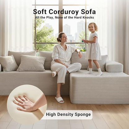 Claiks Boneless Couch, Cloud Couch Sectional, L-Shape Corduroy Modular Sectional Sofa Deep Seat, Upholstered Couches for Living Room, No Assembly Required, Beige, Right Facing Chaise