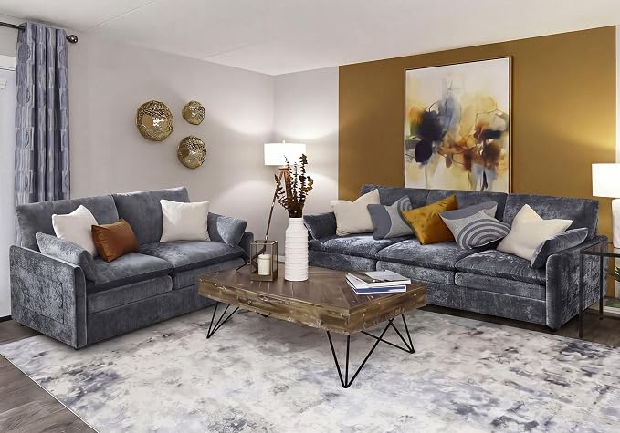 Iroomy Loveseat & 3 Seater, Chenille Cloud Couch, Modern Sofa, Comfy Plush Thick Cushions, Pocket Springs, Cloud-Like Comfort Sofas, Living Room Furniture Sets, Gray