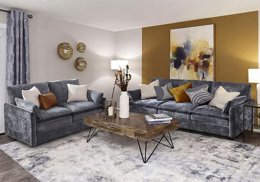 Iroomy Loveseat & 3 Seater, Chenille Cloud Couch, Modern Sofa, Comfy Plush Thick Cushions, Pocket Springs, Cloud-Like Comfort Sofas, Living Room Furniture Sets, Gray