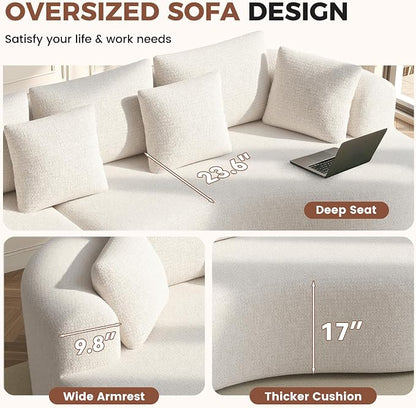 Luxanimarion 124" Curved Modular Sectional Sofa Oversized, L-Shape Boneless Couches for Living Room with Deep Seat and 7 Pillows, High-Density Memory Foam, Beige Chenille Fabric, No Assembly Required